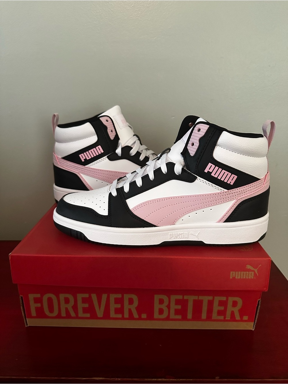 Puma Women’s High-Top Sneakers — White, Pink & Black Women’s Size 10